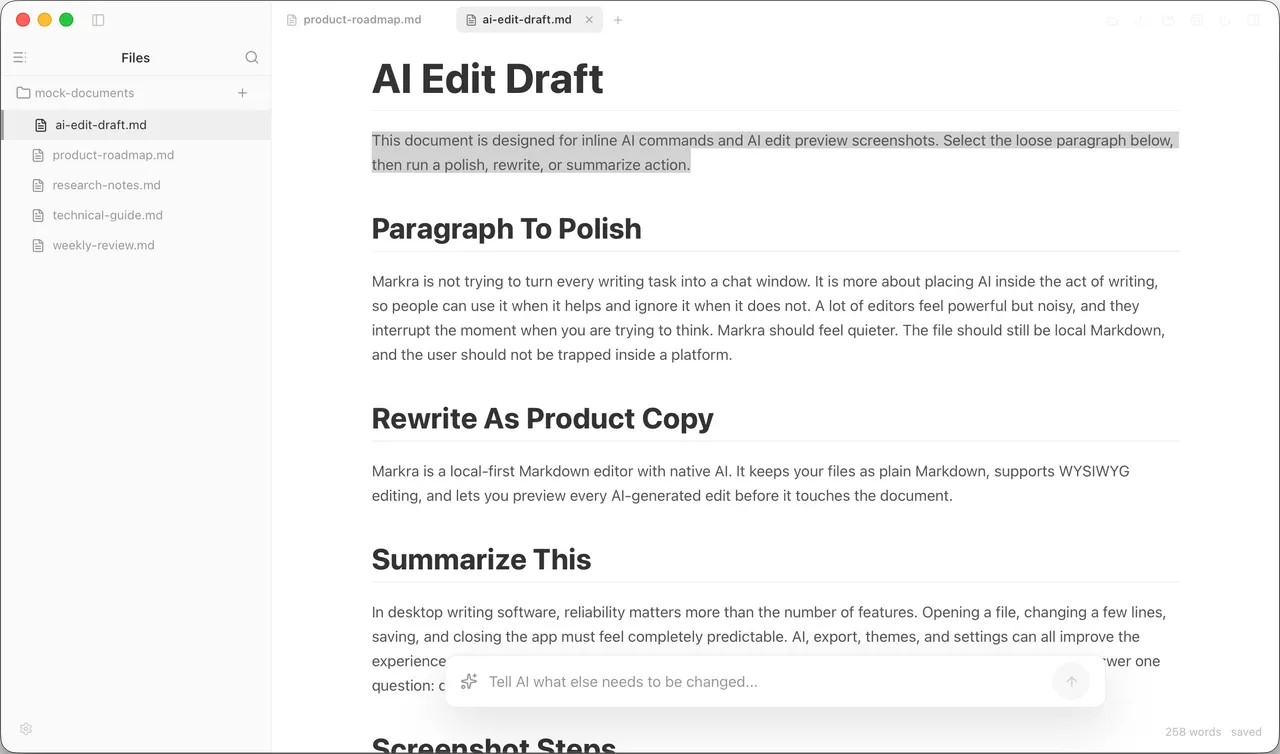 Inline AI commands while you write