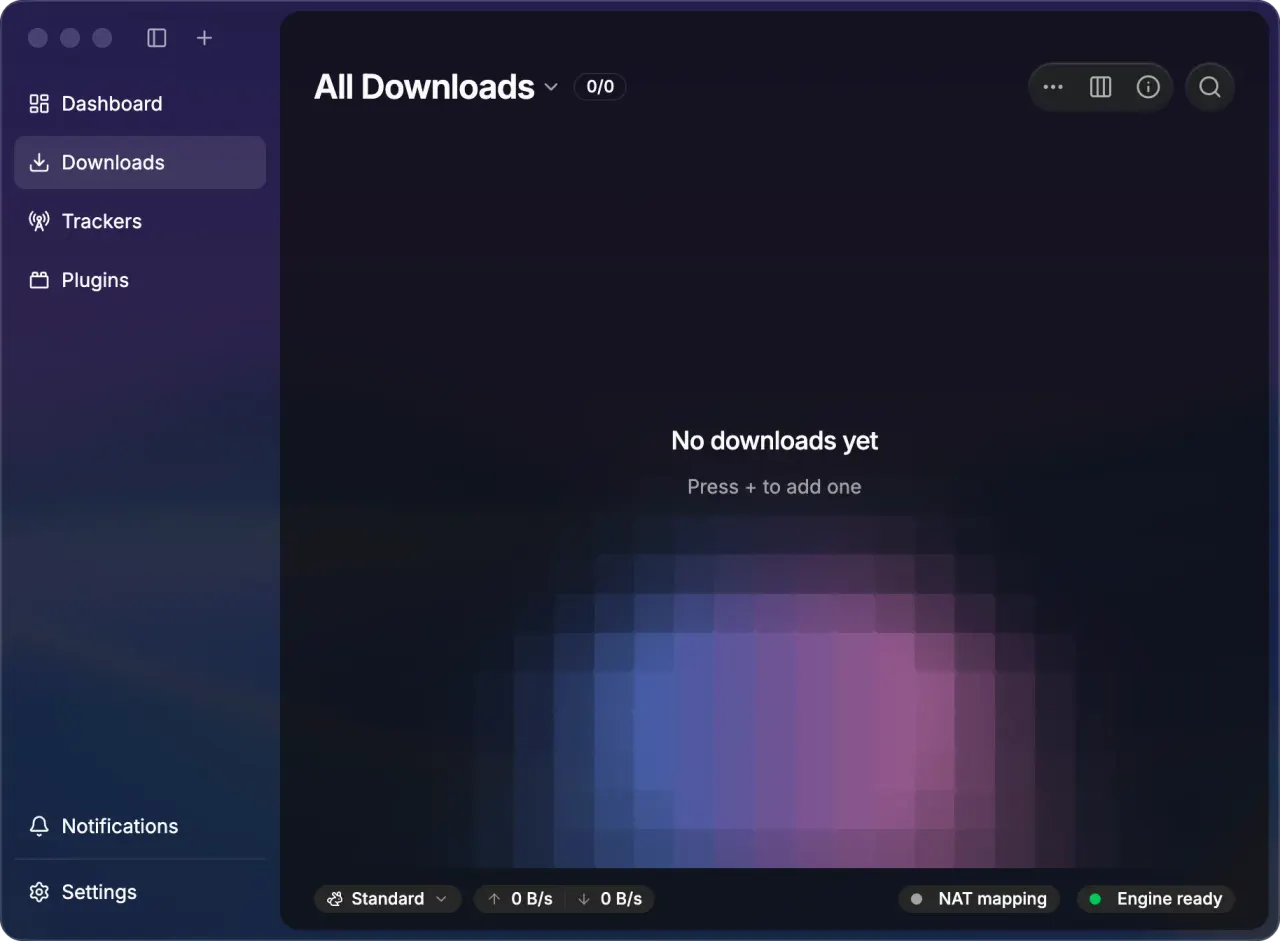 Active downloads in the dark theme