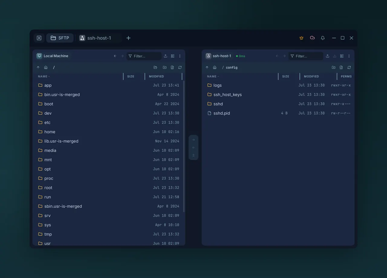Dual-pane SFTP