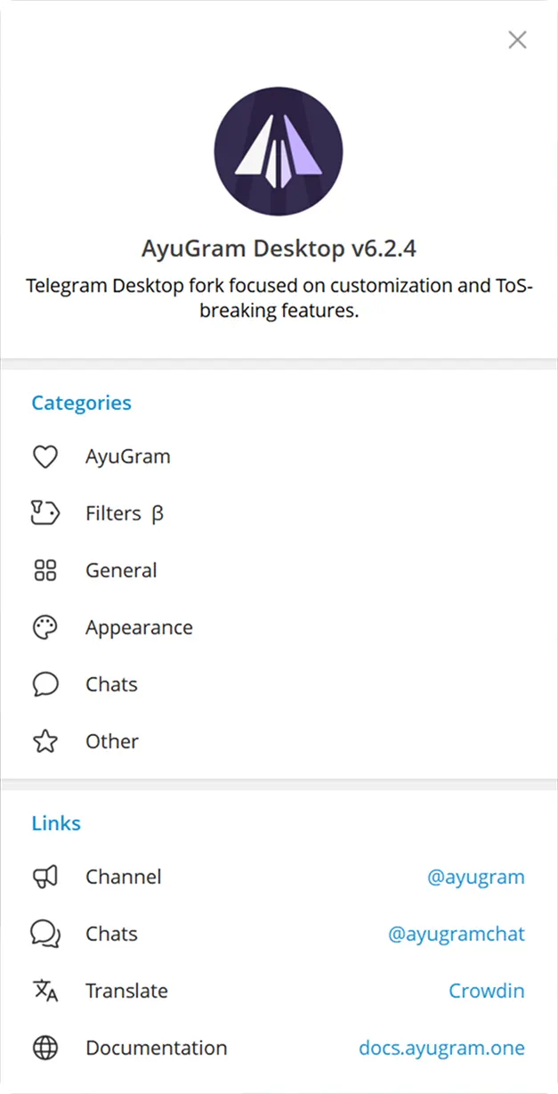AyuGram preferences