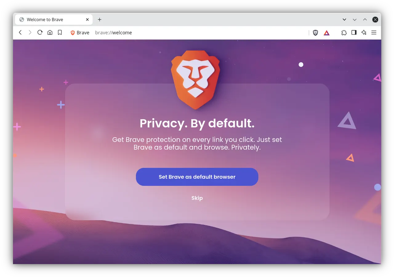 Brave Origin welcome page
