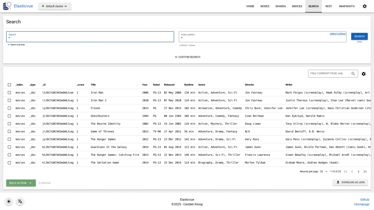 Searching documents in Elasticvue