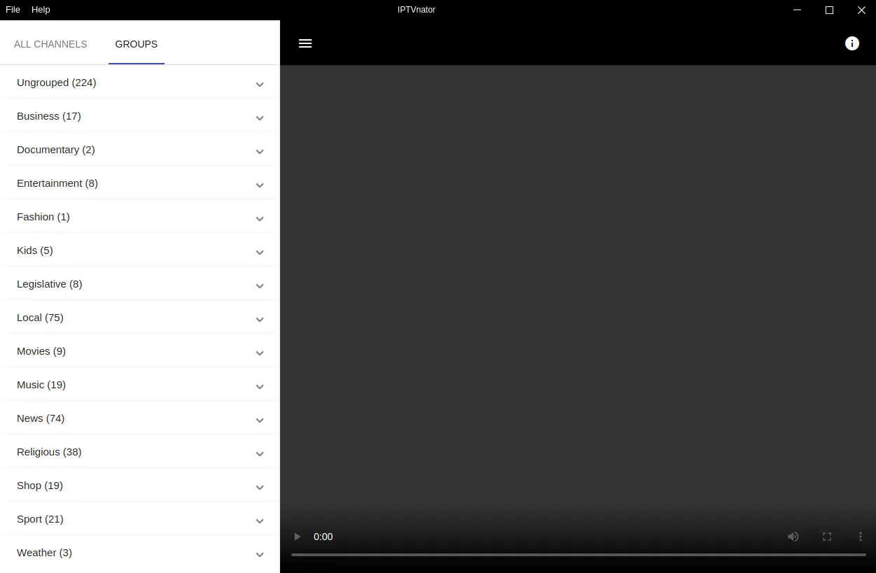 Browse channels and watch live IPTV streams