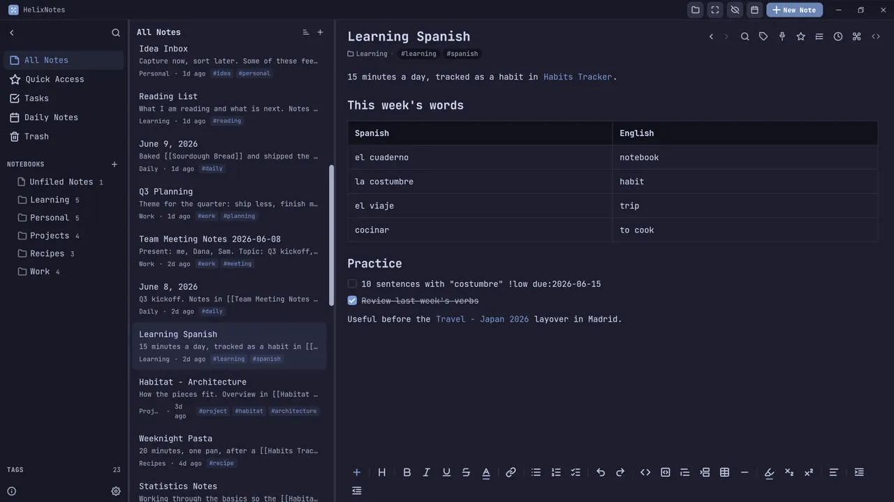 Editing a note