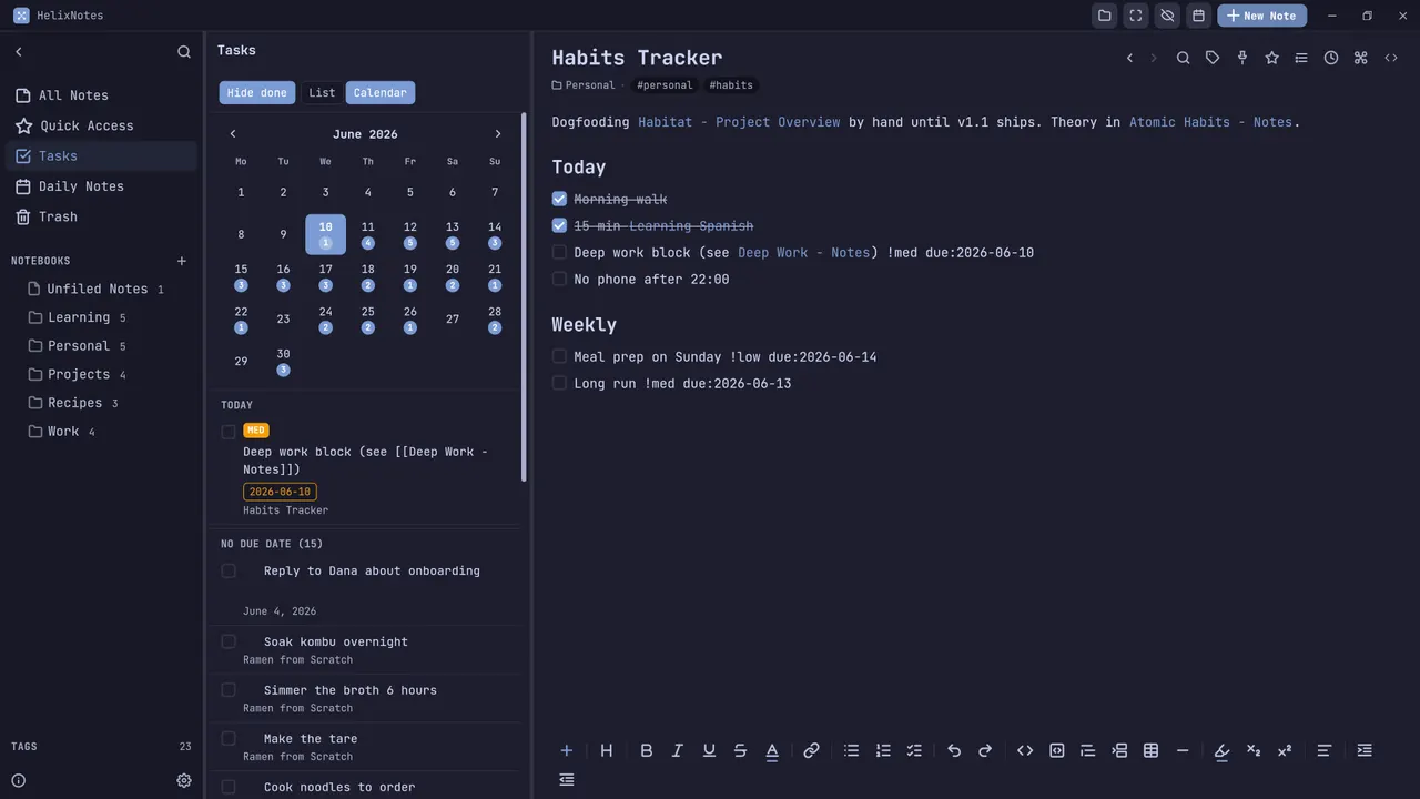 Tasks on a calendar