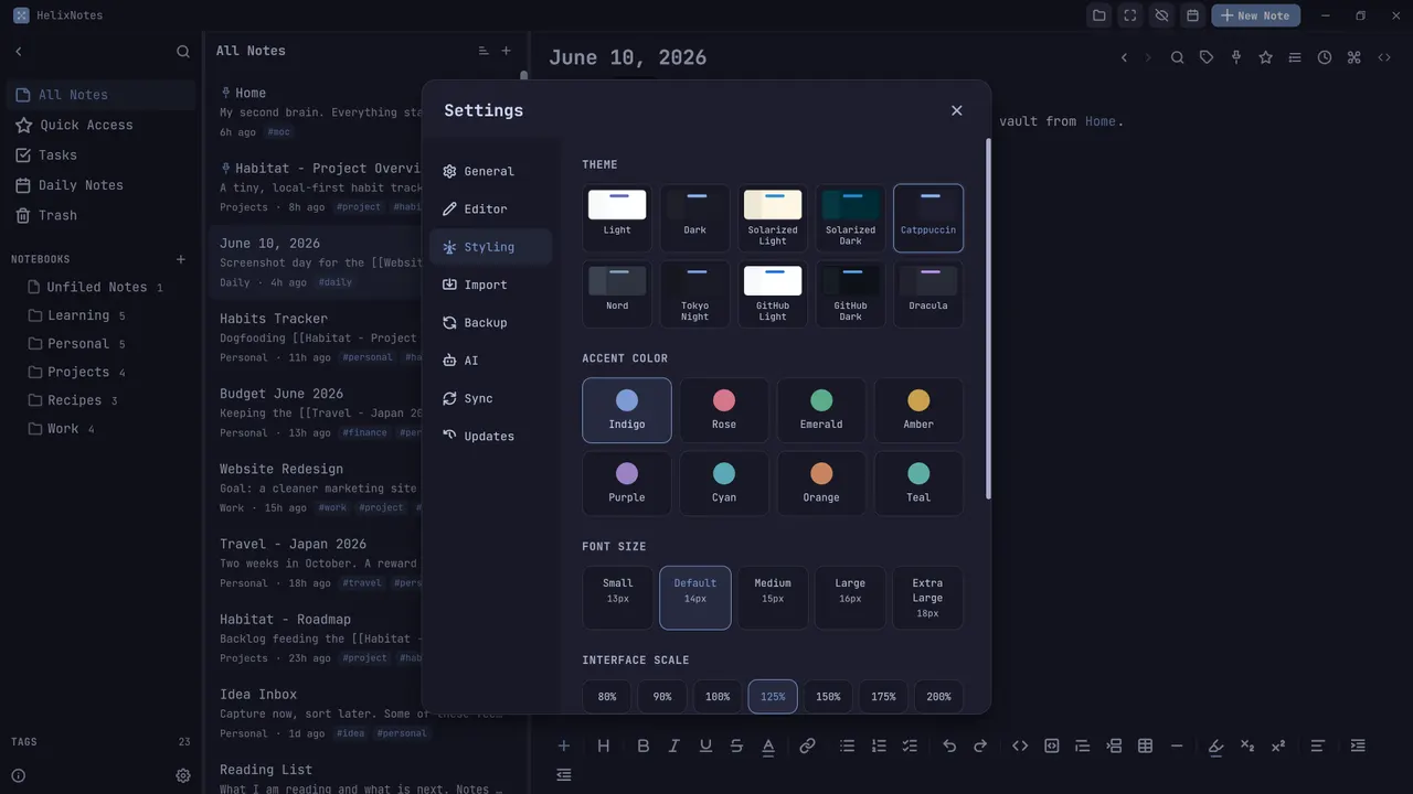 Theme and appearance settings
