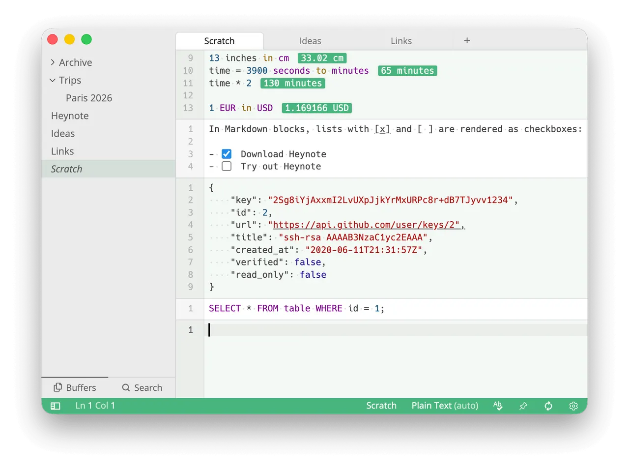 Blocks in several languages, with the buffer tree in the sidebar