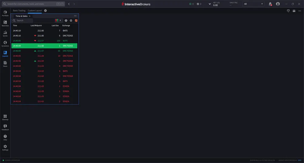Time & Sales widget in IBKR Desktop