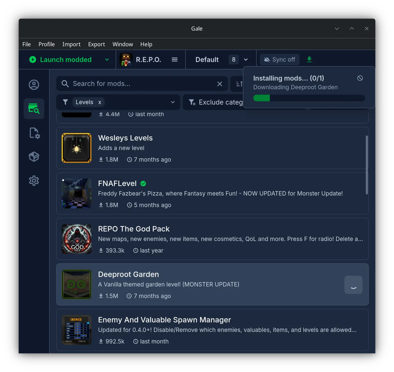 Managing the mods installed in a profile