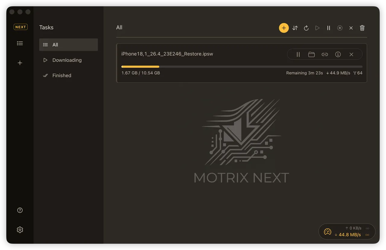 The task list in the dark theme