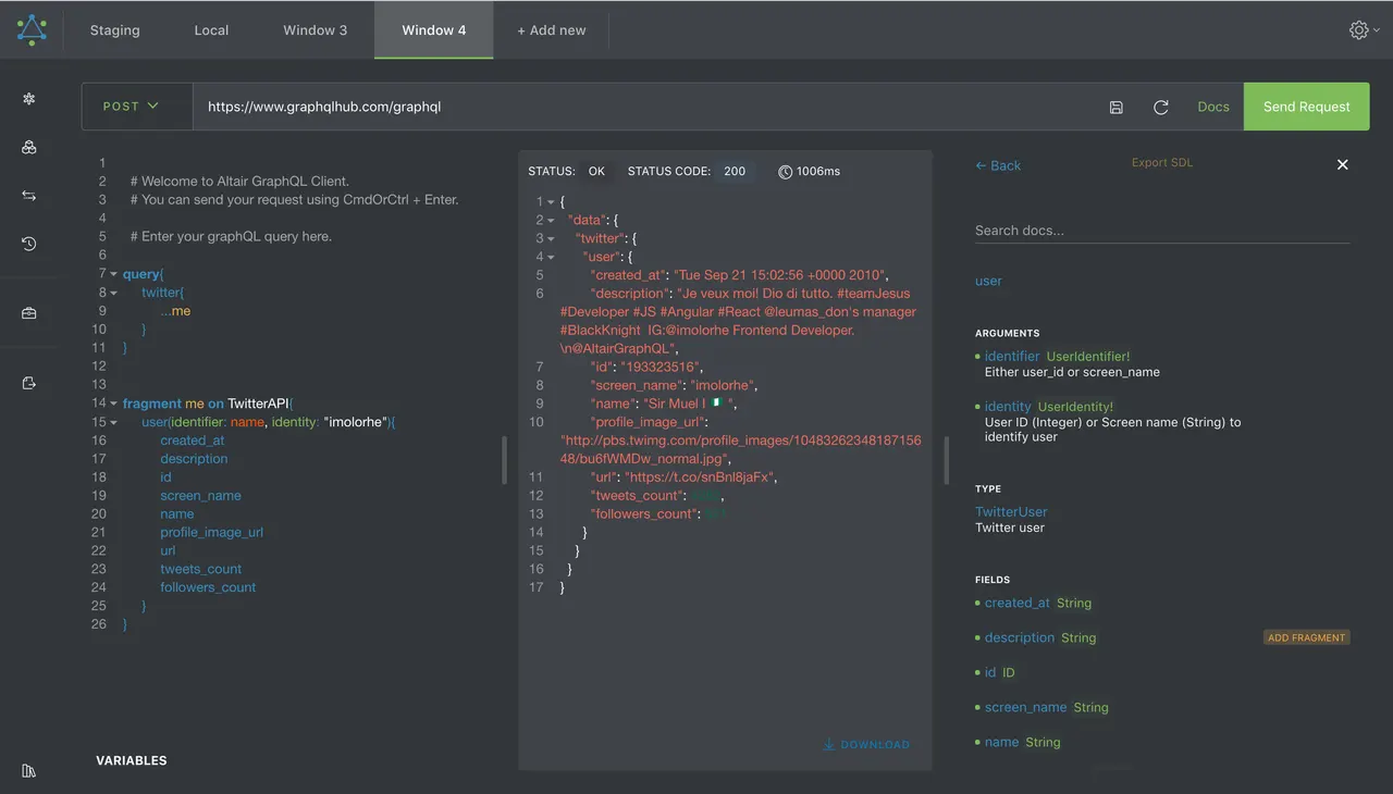 A query with fragments and the documentation explorer