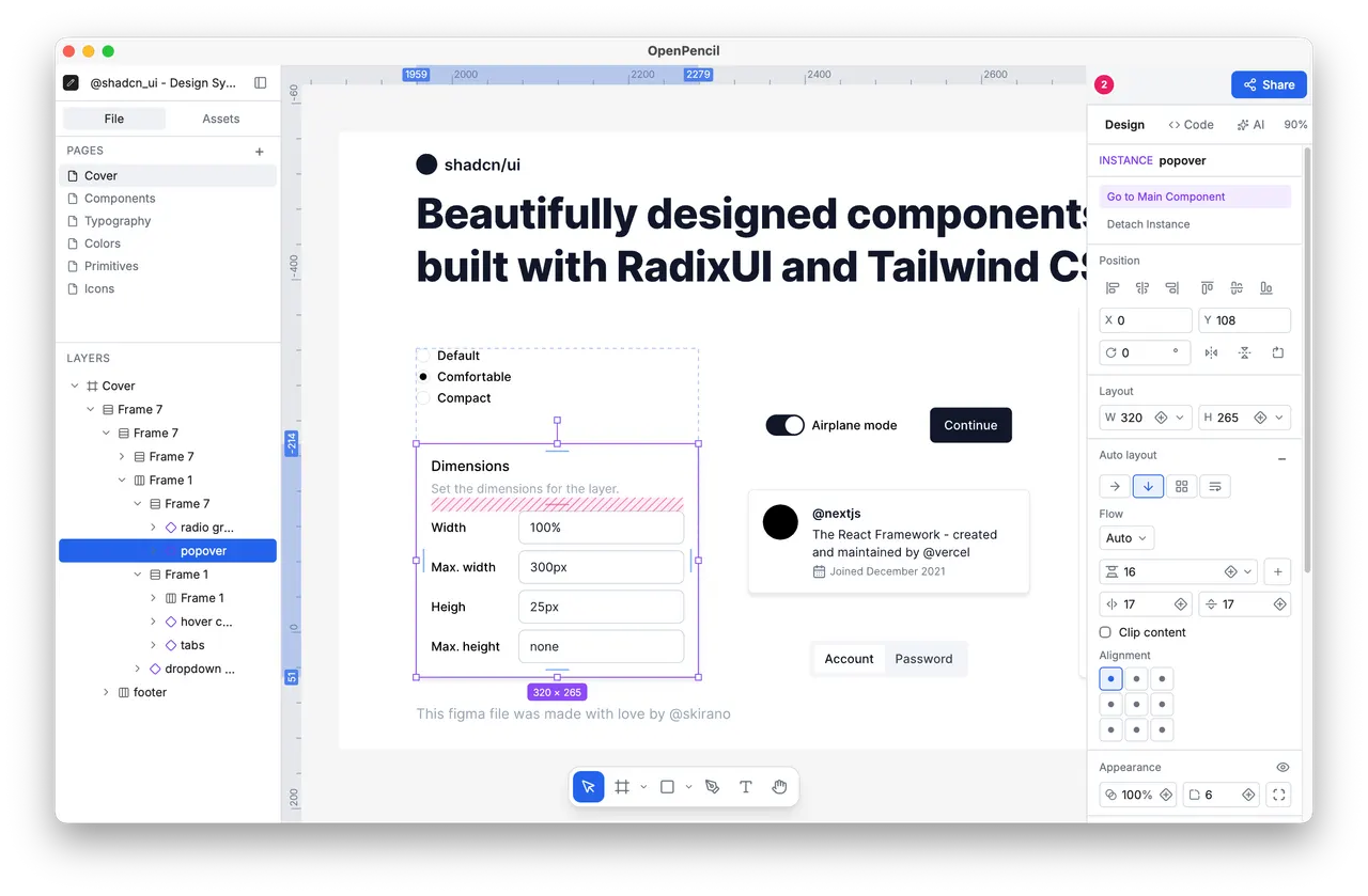 Editing a document in OpenPencil
