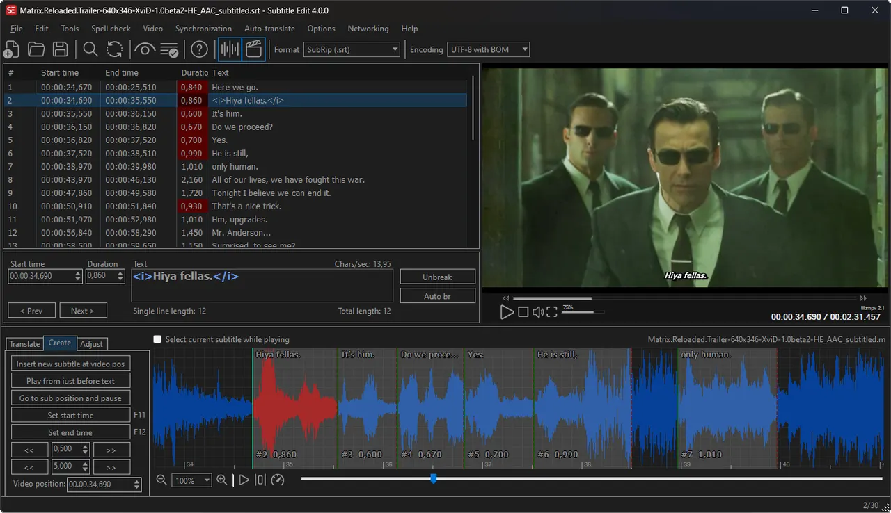 The same editing view in the dark theme