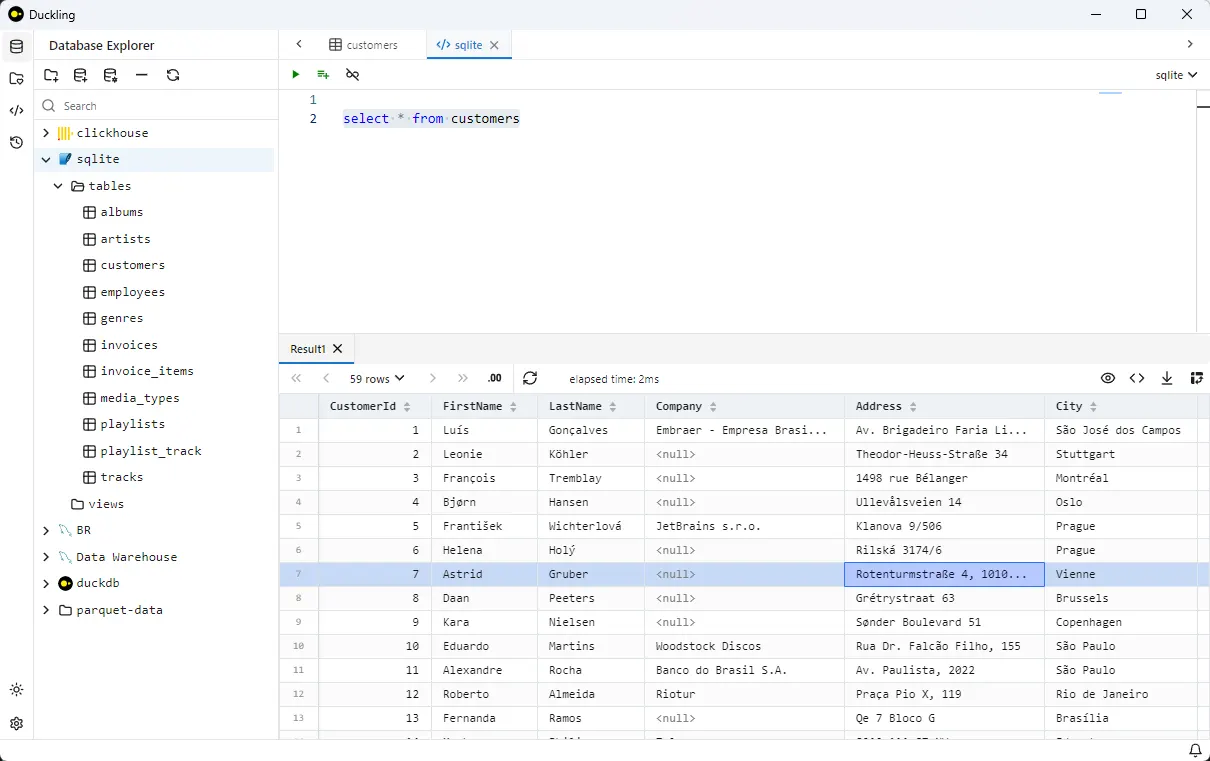 Browsing data in Duckling's light interface