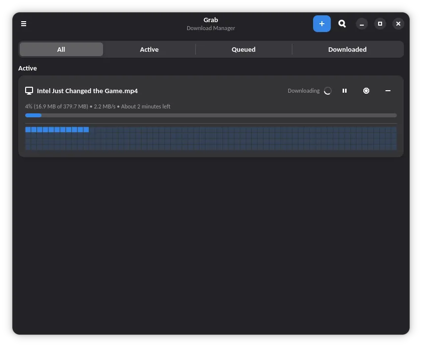 Active downloads with per-block progress maps