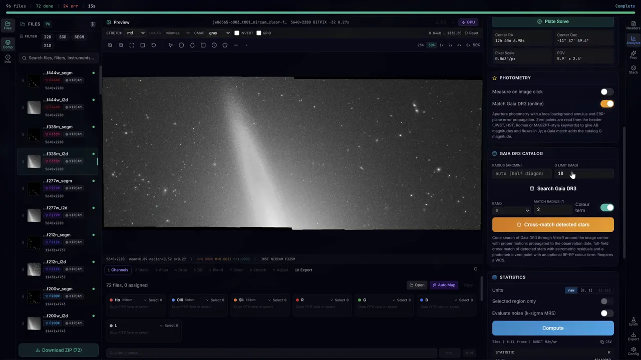 Plate solving, photometry and Gaia DR3 catalog overlay