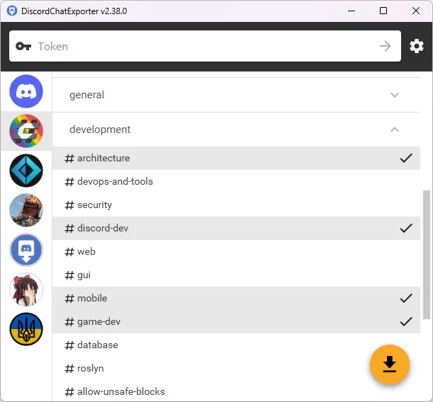 Selecting channels to export