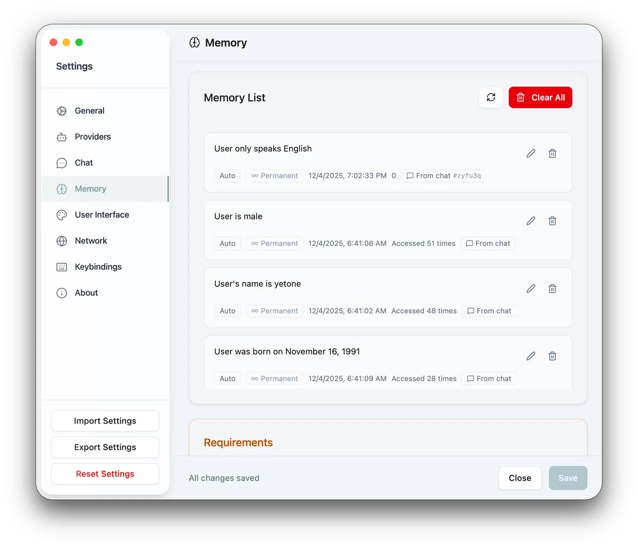 Memory management dashboard