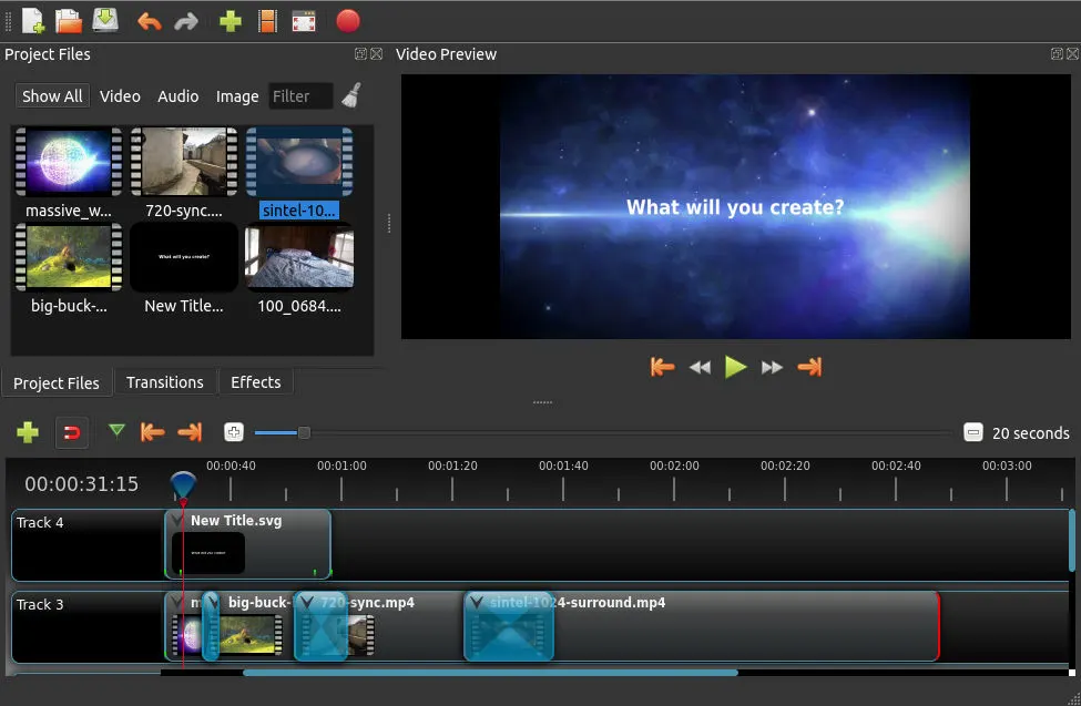 Editing a project on the OpenShot timeline