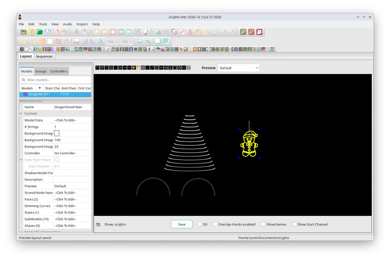 The Layout tab, editing models and their placement in the display preview
