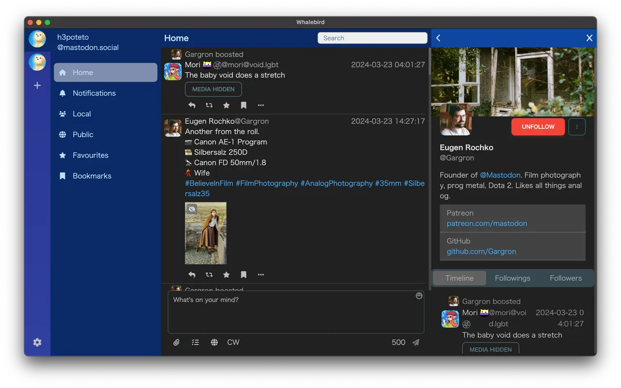 Timelines and the account switcher in the single-column layout